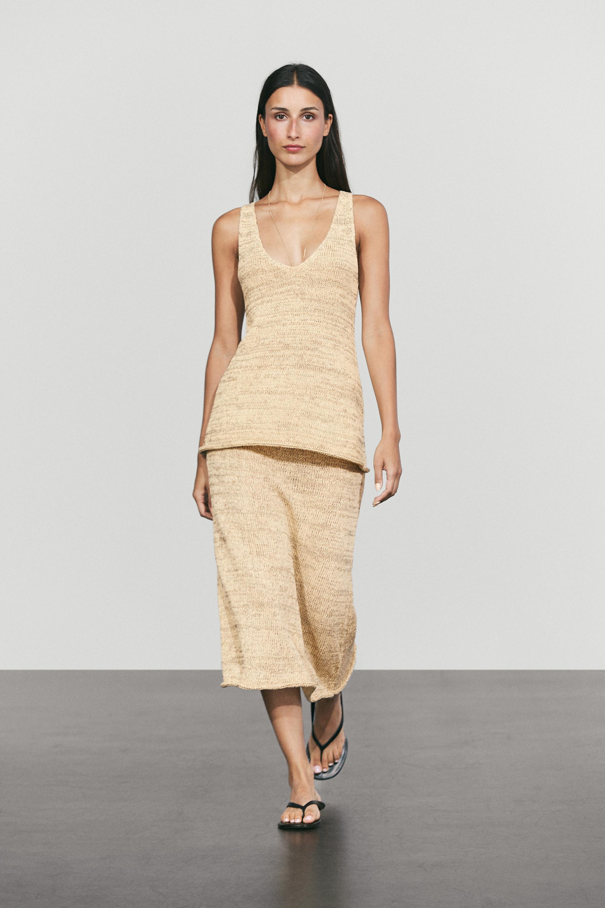 Marl cotton blend knit midi co-ord skirt